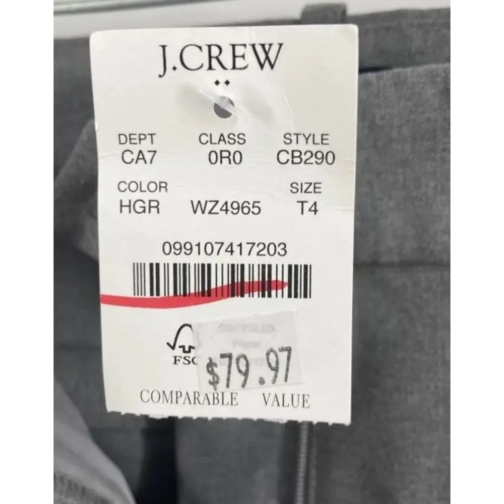 NWT J.Crew Factory Womens Trouser Pants Heather Gray Flat Front Size 4 Tall